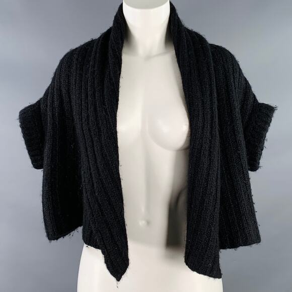 JARBO Size 0 Black Alpaca Blend Knit Shawl Collar Open Front Shrug Cardigan - Picture 1 of 7